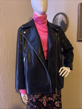 Avec Les Filles Black Faux Leather Moto Jacket with Silver Hardware